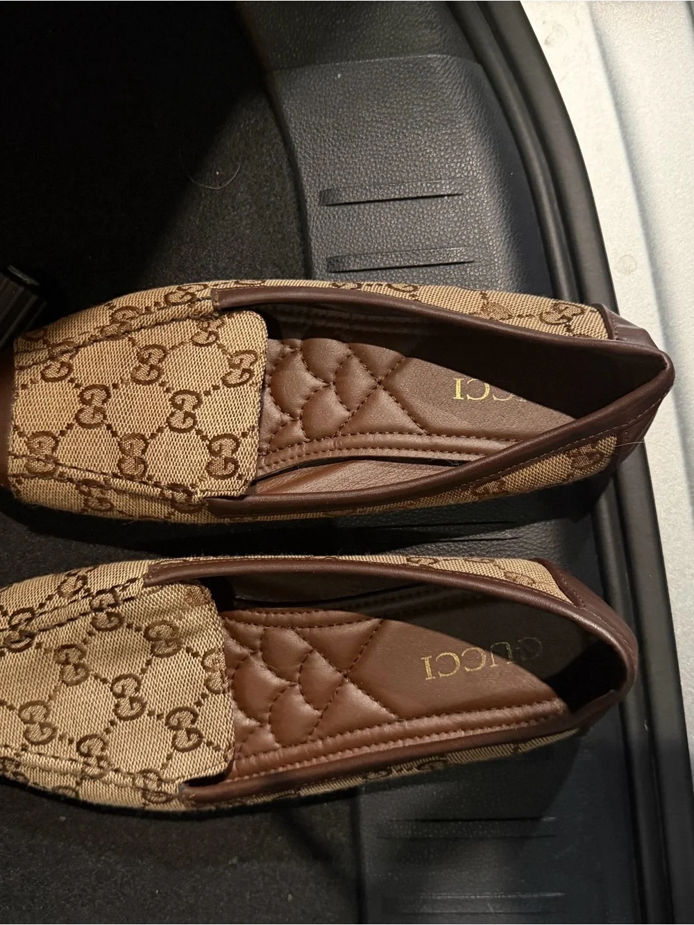 Gucci Beige Brown GG Canvas Leather flats